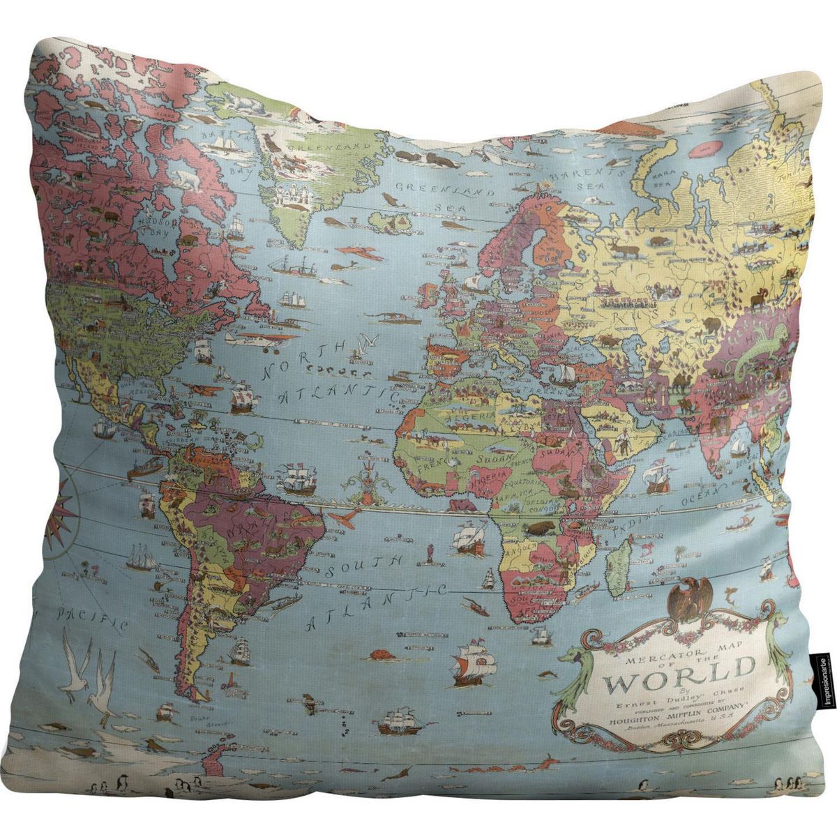 IMPRESIONARTE - Cojín de Piso Mapamundi 1931 de Chile 100x100 cm