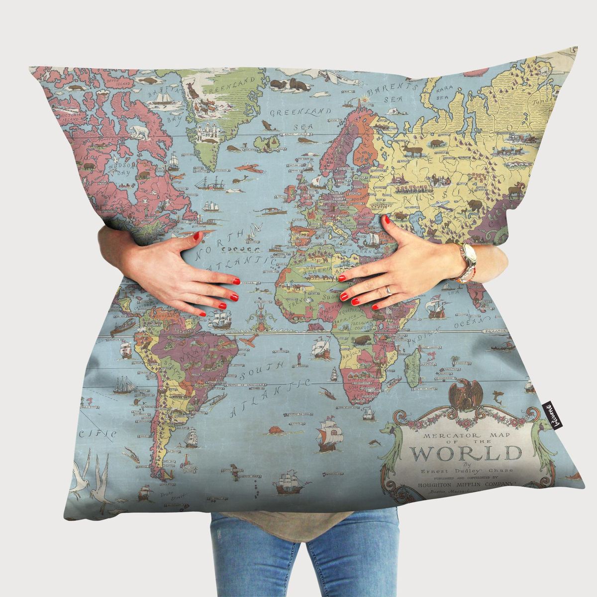 IMPRESIONARTE - Cojín de Piso Mapamundi 1931 de Chile 100x100 cm