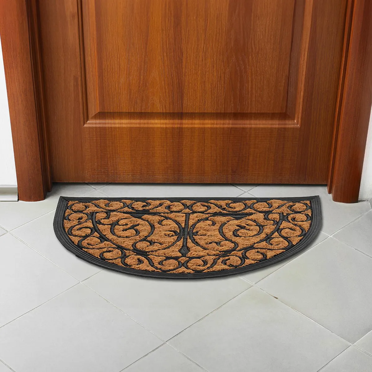 CASA BONITA - Limpiapiés Medialuna 60x40 cm Caucho Café/negro