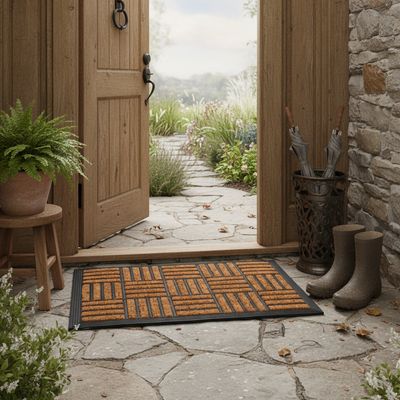 Imagen 2 del producto Limpiapies Cuadros 60x40 cm Caucho Café/negro