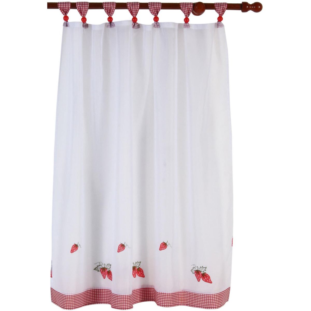 JOVIAL - Cortina de cocina 120x135cm frutillas cuadrillé roja