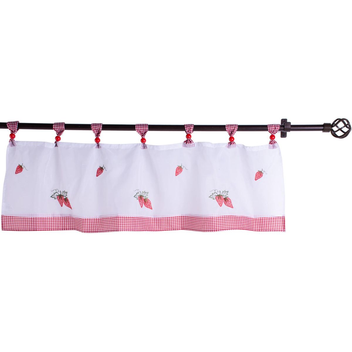 JOVIAL - Cenefa de cocina 45x135cm frutillas cuadrillé roja