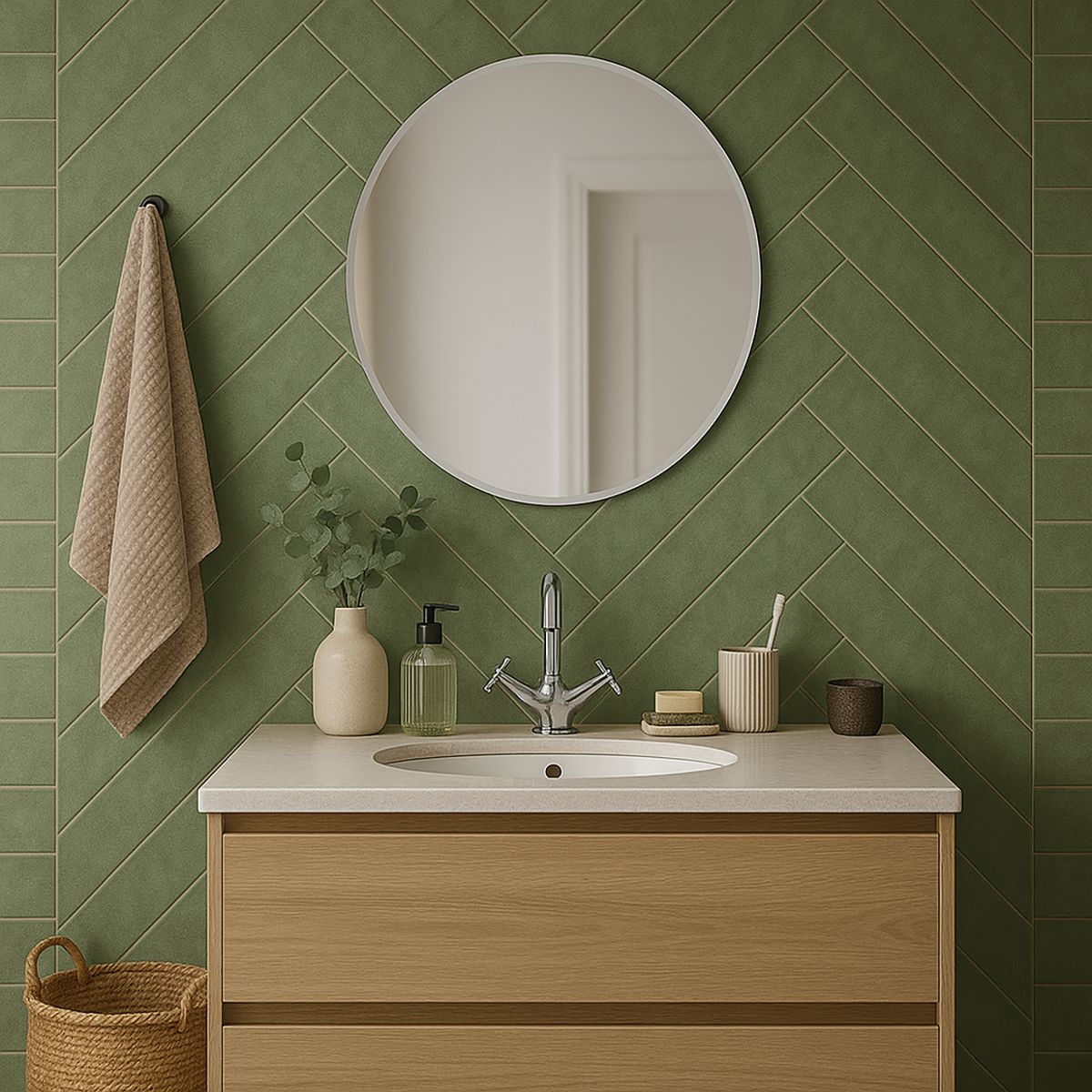 KLIPEN - Espejo con Bisel Baño Forma Redonda 60x60 cm Gris Cherry