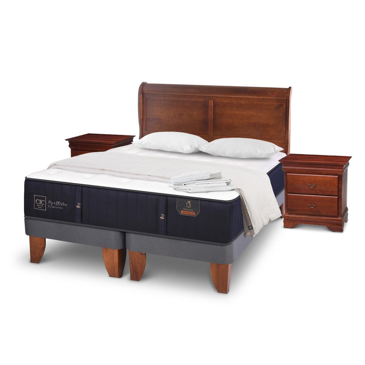 CIC - Cama Europea Premium 2 Plazas Bd + Muebles + Textil