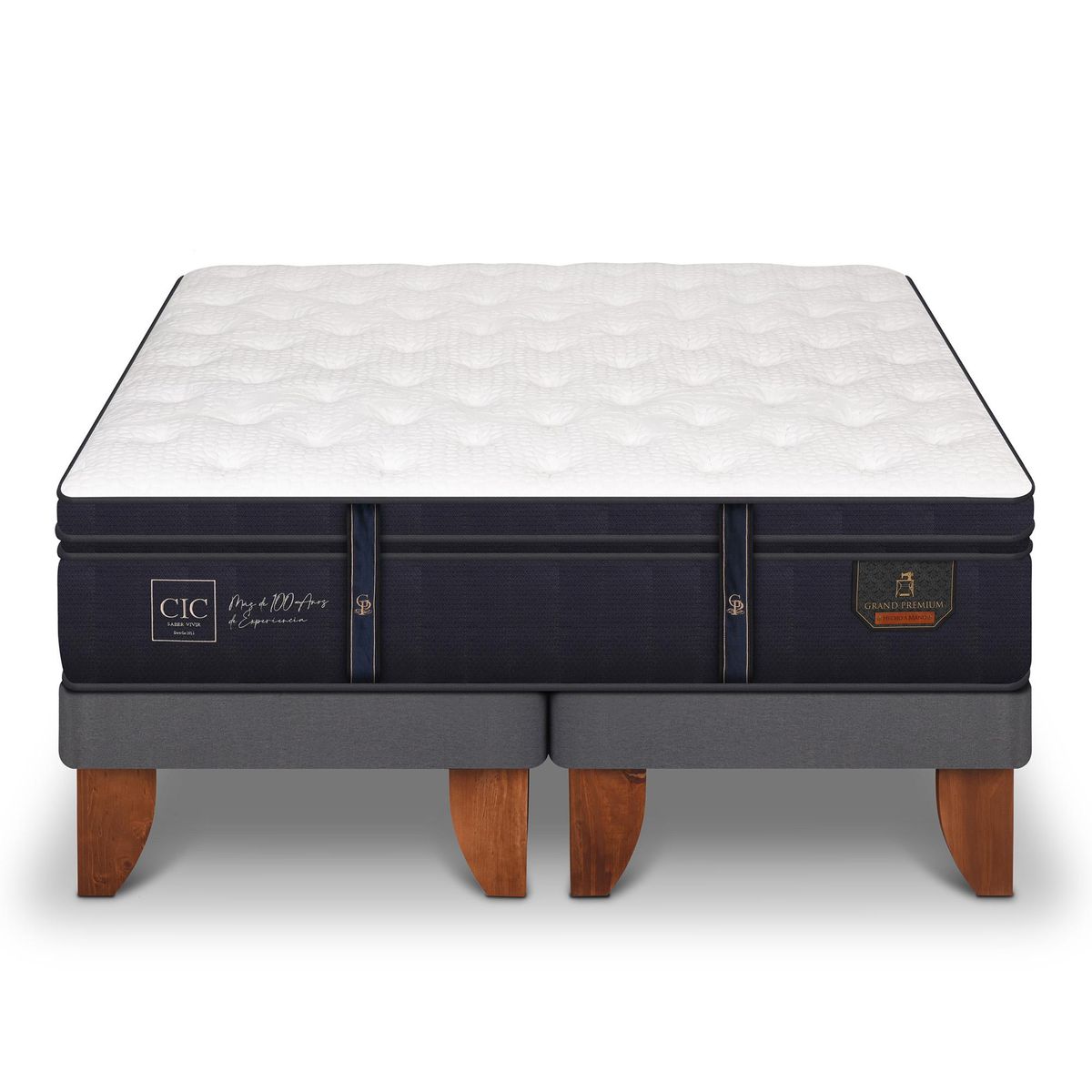 CIC - Cama King Europea Grand Premium Gris/blanco