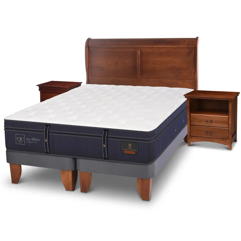 Cama Europea Grand Premium 2 Plazas Bd + Muebles