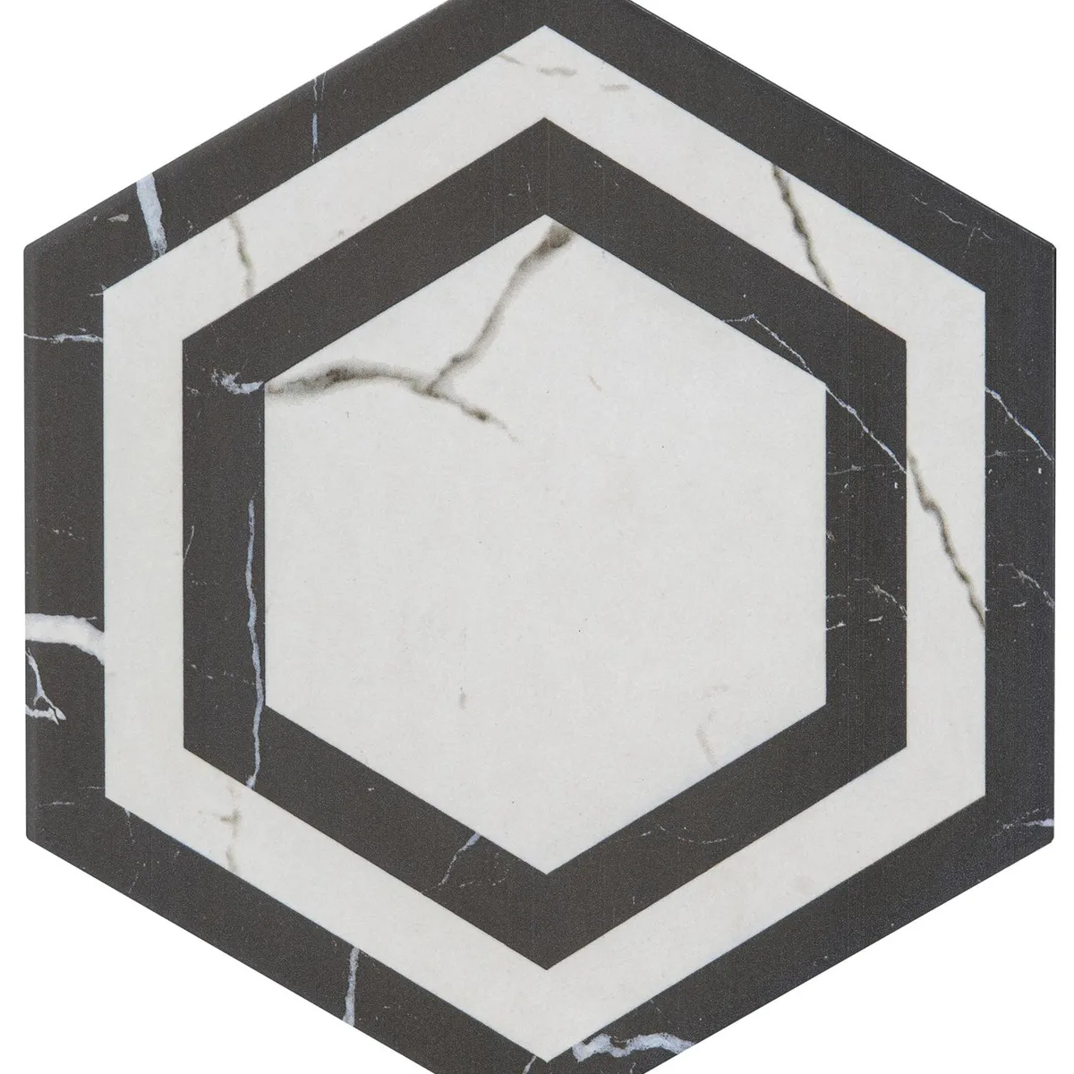 KLIPEN - Cerámica 20x23 cm Hexagon Calacatta Blanco/Negro 1 m2