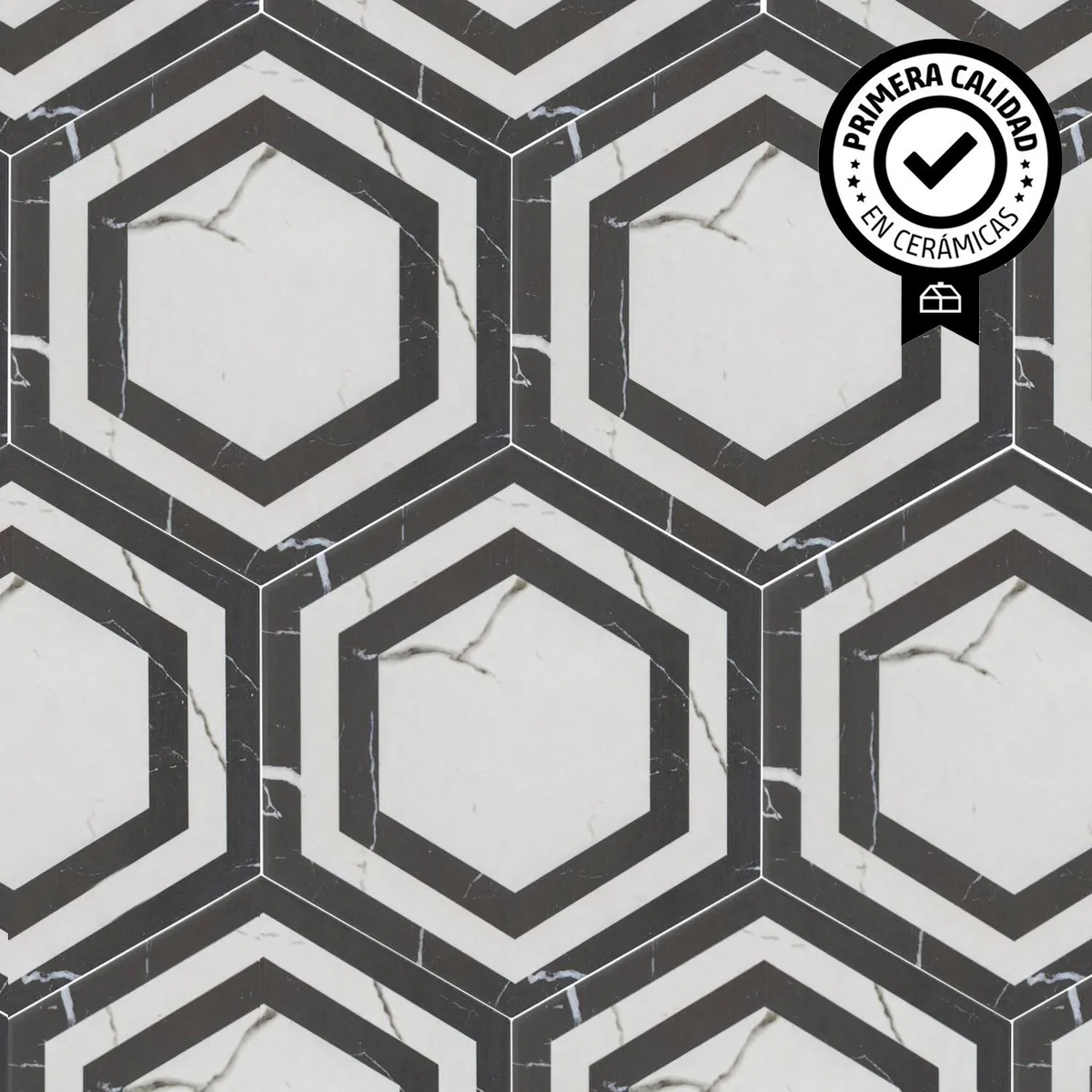 KLIPEN - Cerámica 20x23 cm Hexagon Calacatta Blanco/Negro 1 m2