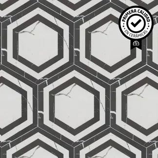 KLIPEN - Cerámica 20x23 cm Hexagon Calacatta Blanco/Negro 1 m2