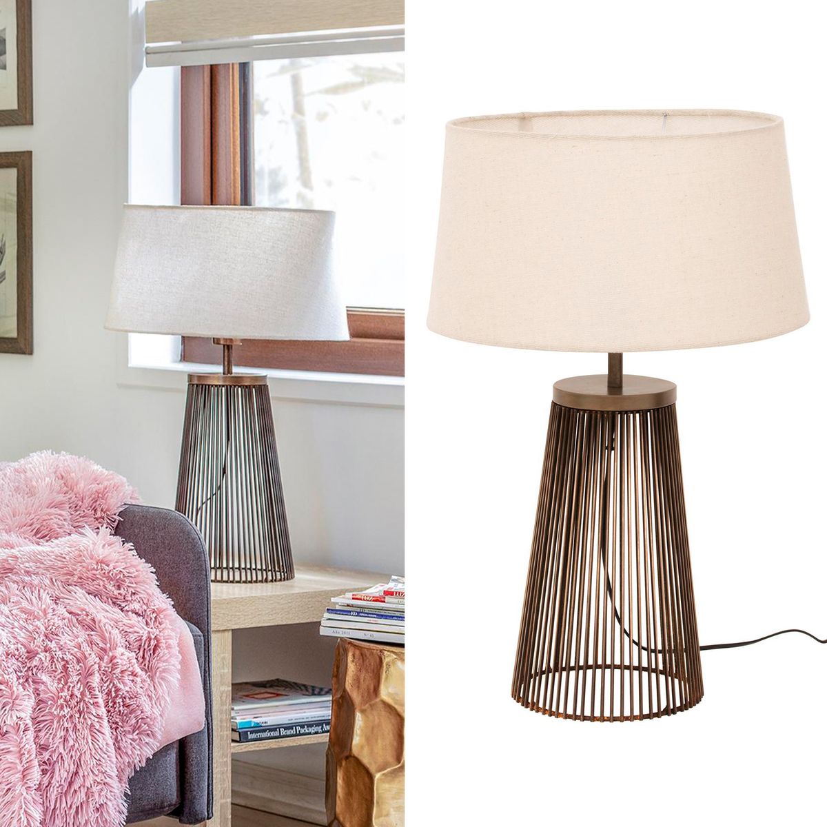 DISEÑO 3 - Lámpara Mesa Jaula Bronce SM Amarillo 39x62 cm