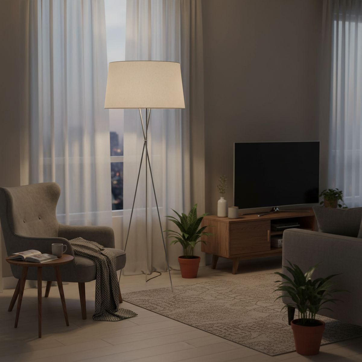 DISEÑO 3 - Lámpara de Pie Trípode Cromo Gris 65x175 cm