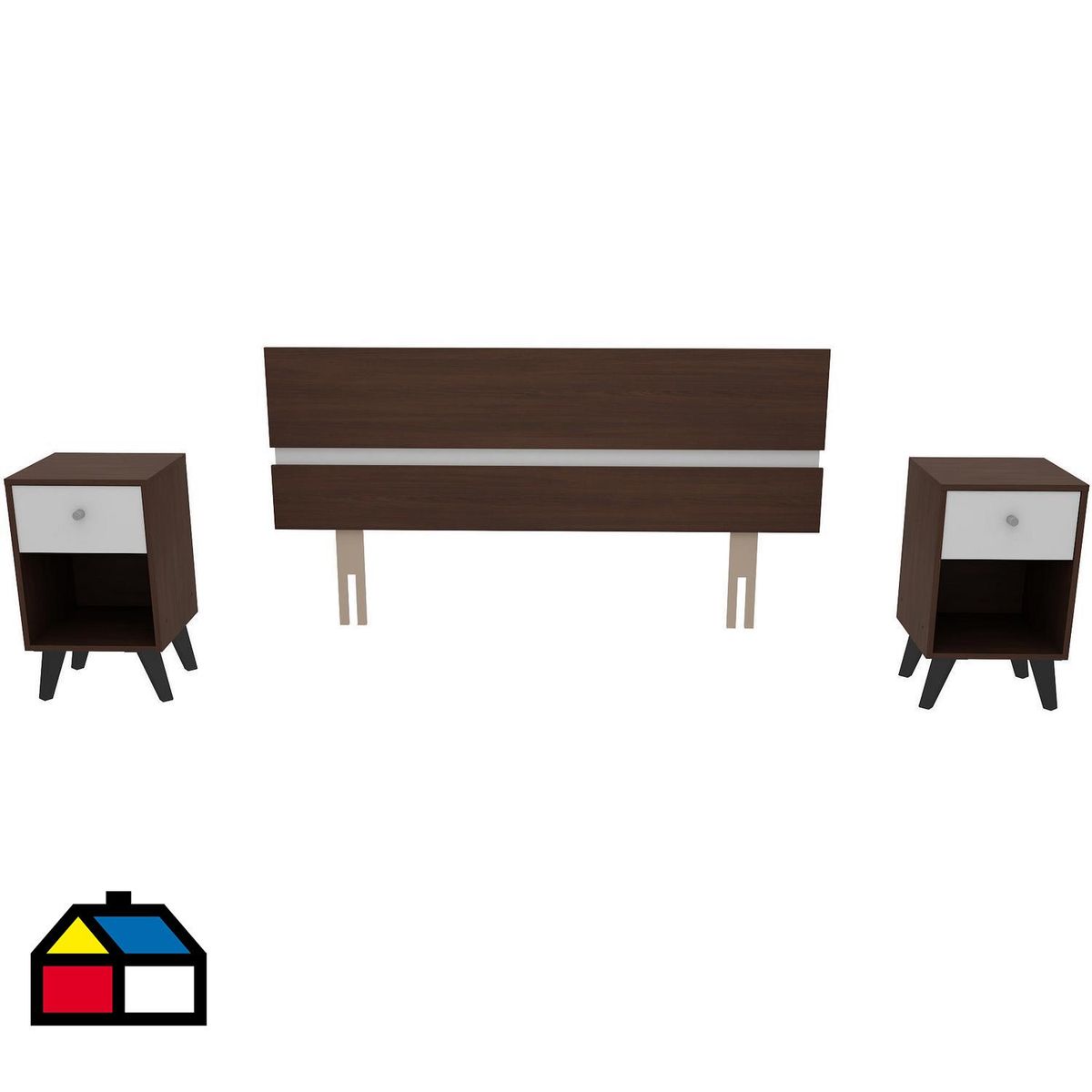SILCOSIL - Set respaldo 2 plazas + 2 veladores chocolate/blanco