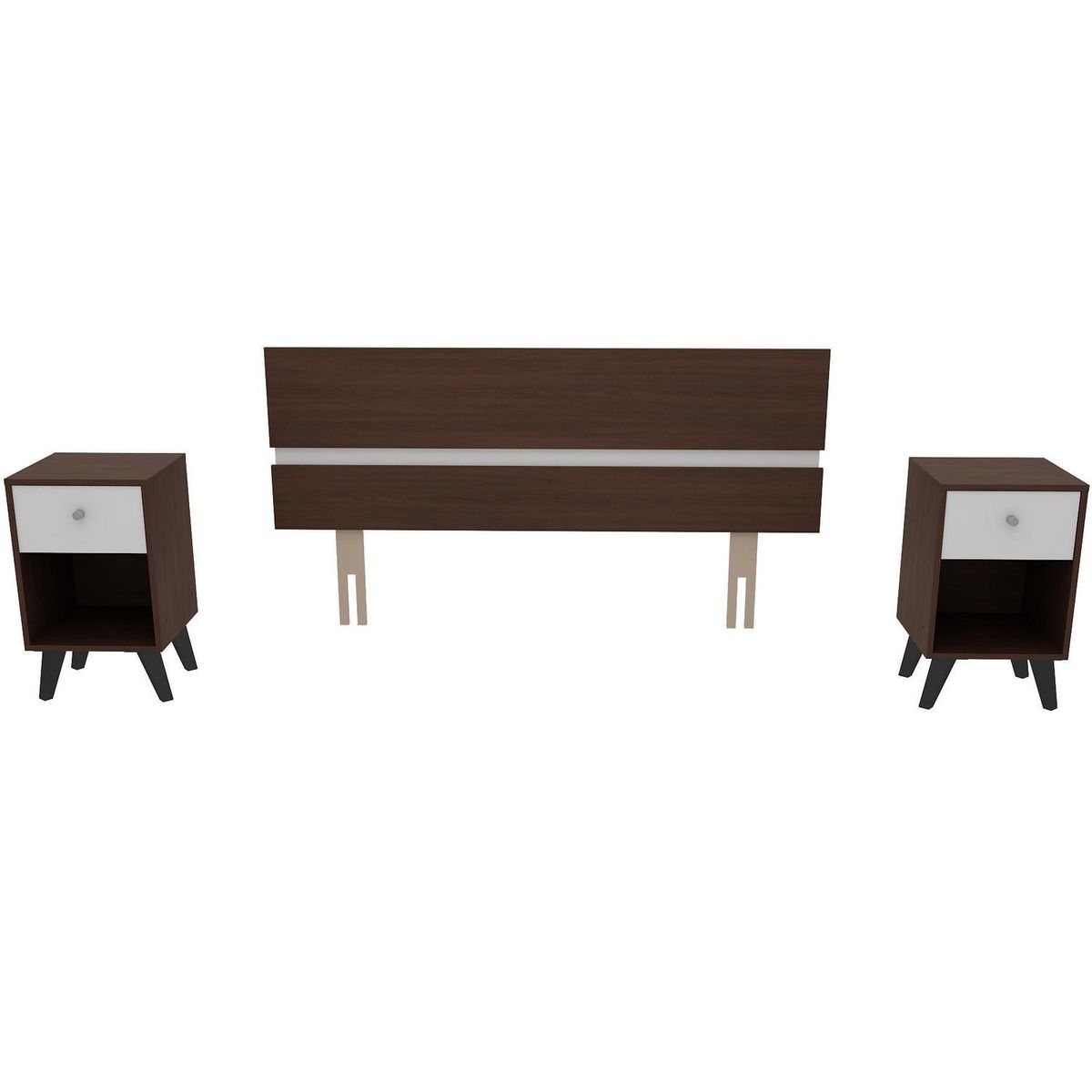 SILCOSIL - Set respaldo 2 plazas + 2 veladores chocolate/blanco