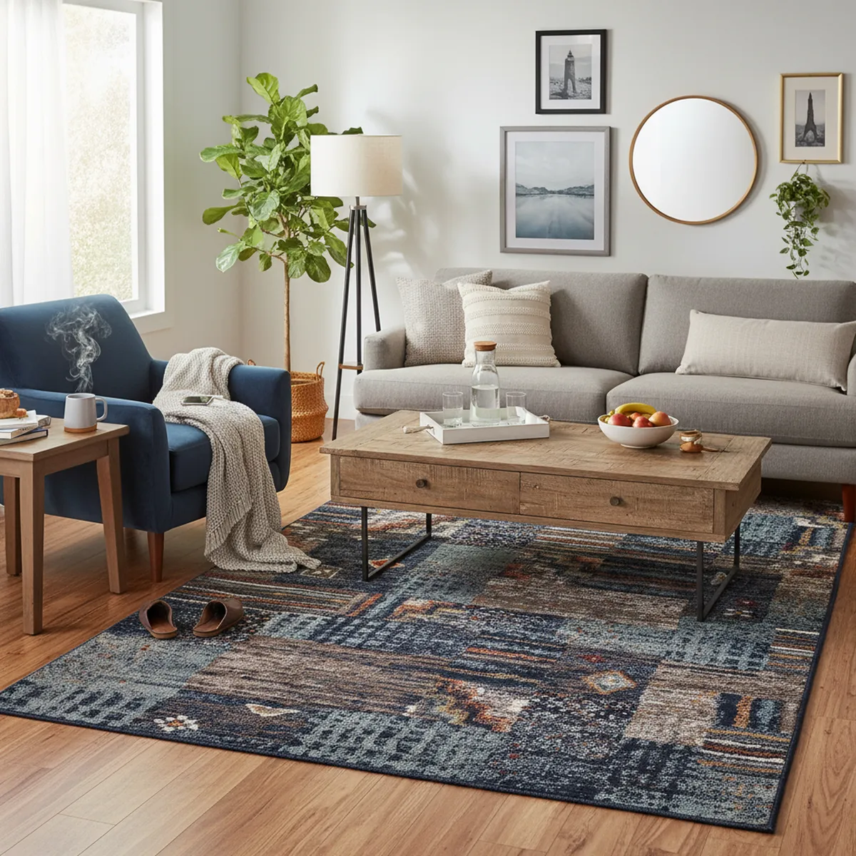 JUST HOME COLLECTION - Alfombra Sachi Patchwork 160x235 cm Polipropileno Azul