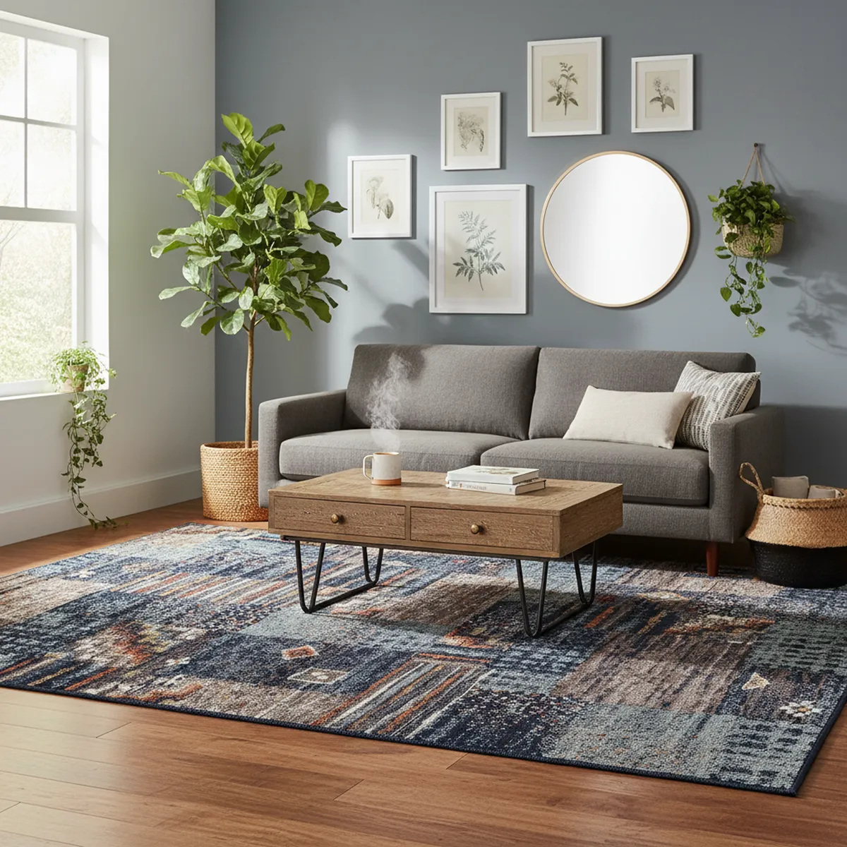 JUST HOME COLLECTION - Alfombra Sachi Patchwork 133x190 cm Polipropileno Azul