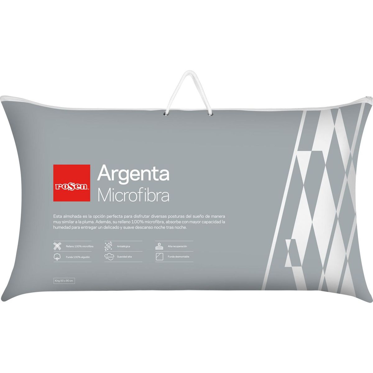 ROSEN - Almohada Microfibra Argenta de Fibra sintética para Dormir 50x90 cm
