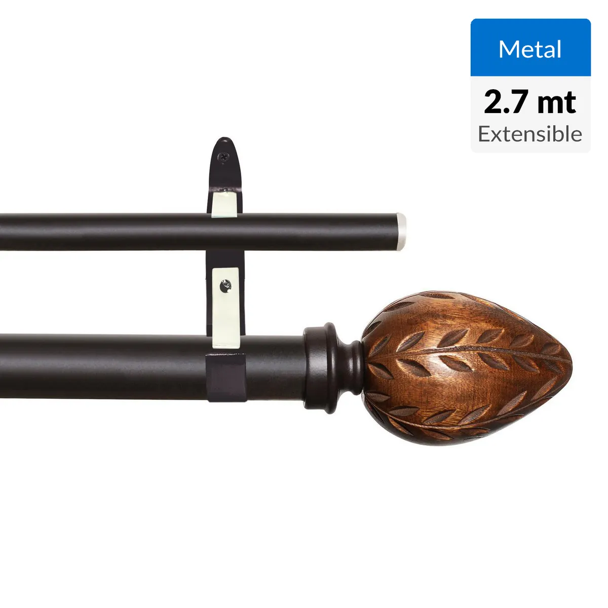 JUST HOME COLLECTION - Set de Barra Cortina Doble 19/16 mm extensible 112-274 cm Madera Pino