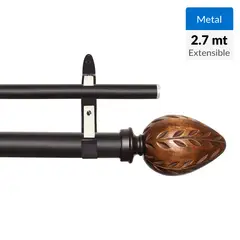 JUST HOME COLLECTION - Set de Barra Cortina Doble 19/16 mm extensible 112-274 cm Madera Pino