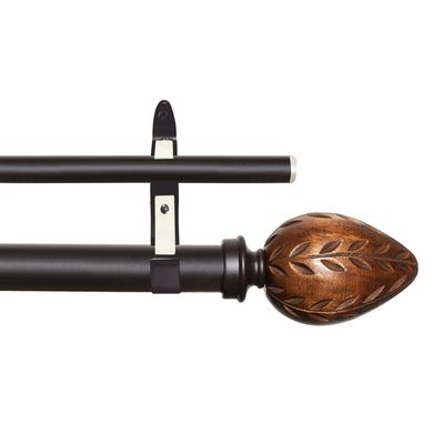 Imagen 2 del producto Set de Barra Cortina Doble 19/16 mm extensible 112-274 cm Madera Pino
