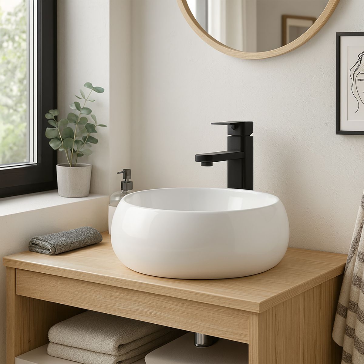 DOMSA - Lavamanos Sobrepuesto Forma Redonda Loza 40x15x40 cm Blanco