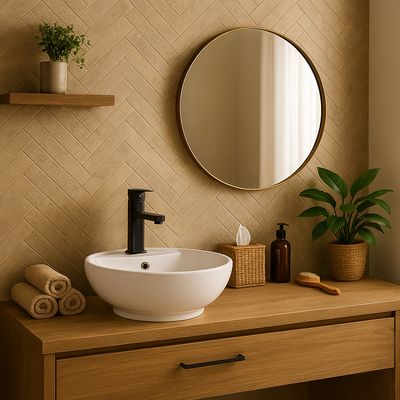 Imagen 2 del producto Lavamanos Sobrepuesto Forma Redonda Loza 46x18x46 cm Blanco