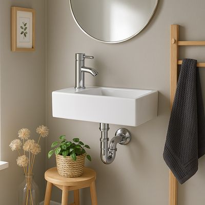 Imagen 2 del producto Lavamanos Sobrepuesto Forma Rectangular Loza 48x12.5x27 cm Blanco