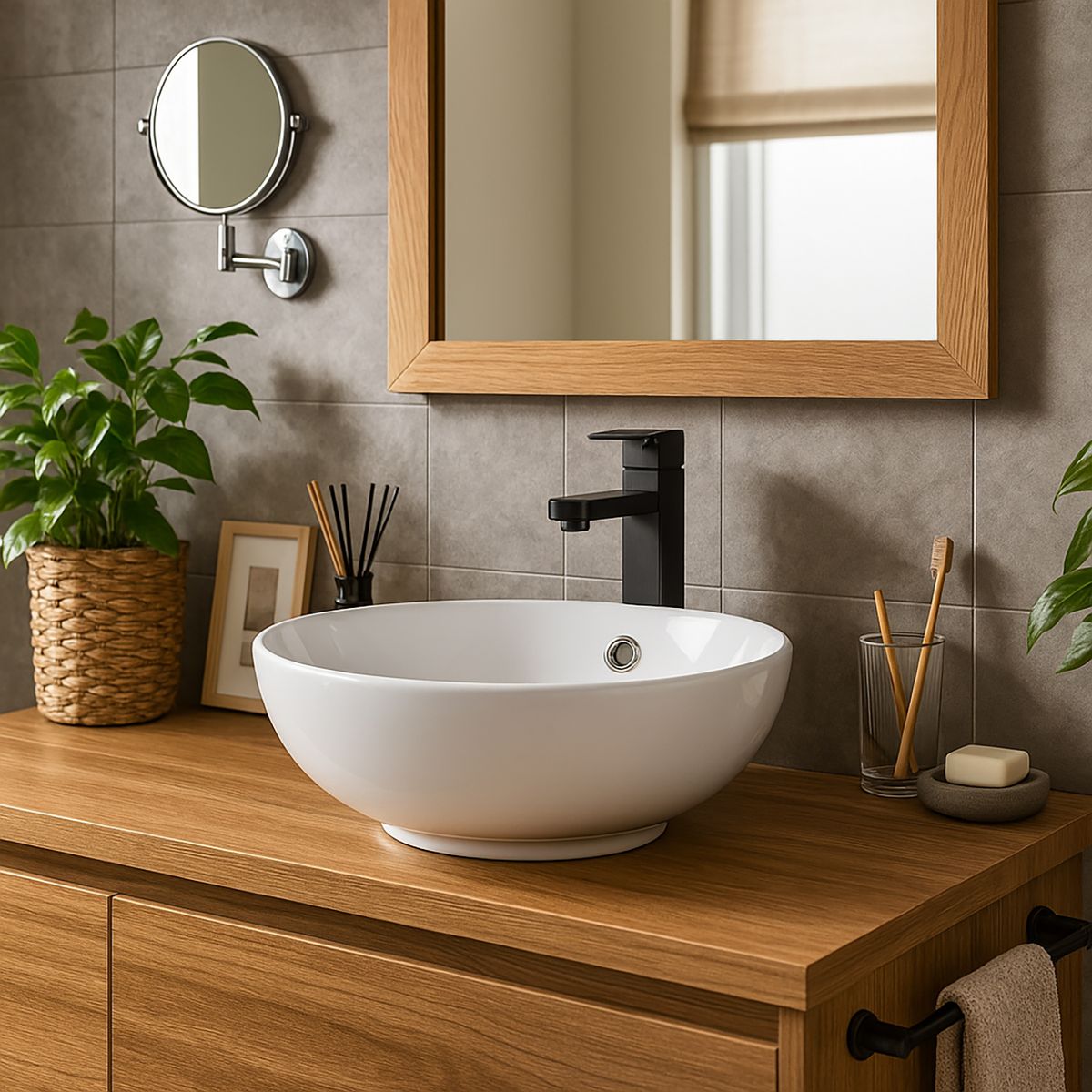 DOMSA - Lavamanos Sobrepuesto Forma Redonda Loza 43x17x43 cm Blanco