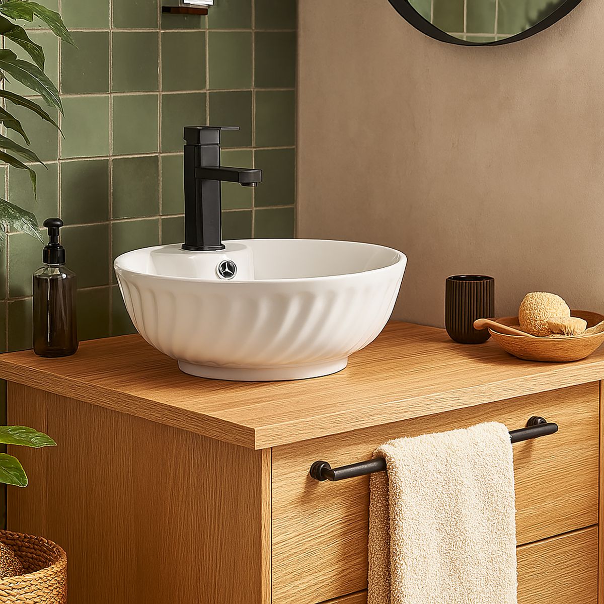 DOMSA - Lavamanos Sobrepuesto Forma Redonda Loza 40x16x40 cm Blanco