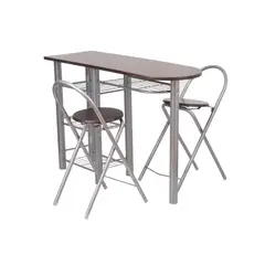 CASA BONITA - Mesa Auxiliar Wengue 2 Sillas Mesa Rectangular 40x78x120 cm Café Oscuro/Gris