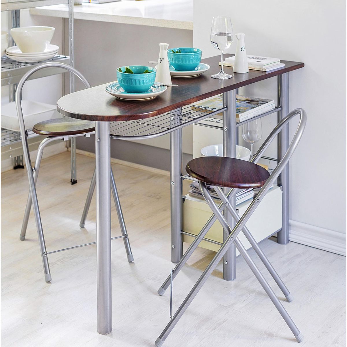 CASA BONITA - Mesa Auxiliar Wengue 2 Sillas Mesa Ovalada 40x78x120 cm Negro