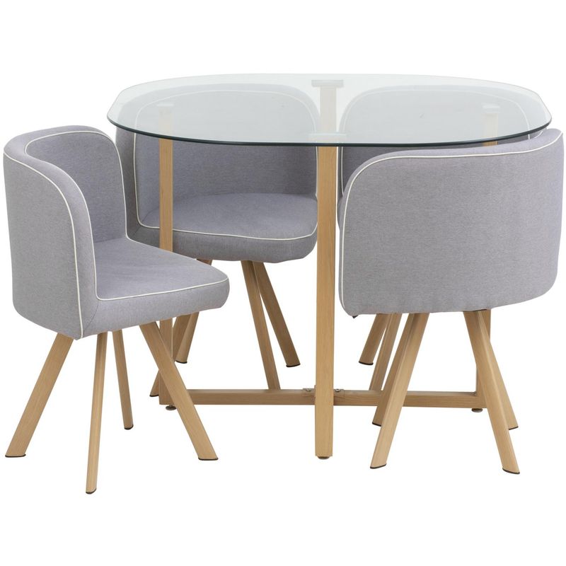 JUST HOME COLLECTION - Juego de Comedor Graph 4 Sillas Mesa Rectangular 100x100x75 cm Natural/Transparente