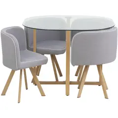 JUST HOME COLLECTION - Juego de Comedor Graph 4 Sillas Mesa Rectangular 100x100x75 cm Natural/Transparente