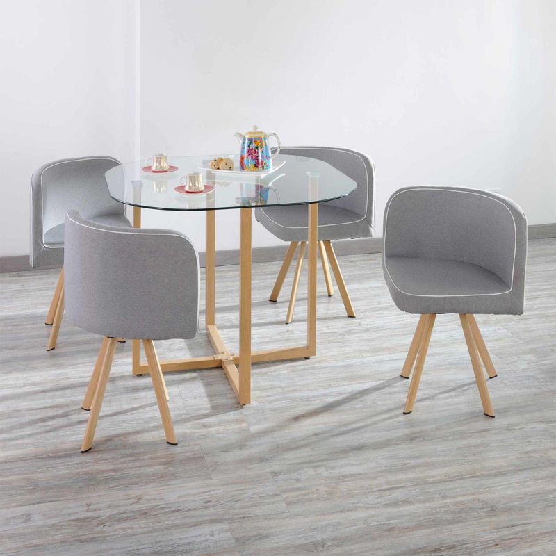 JUST HOME COLLECTION - Juego de Comedor Graph 4 Sillas Mesa Rectangular 100x100x75 cm Natural/Transparente