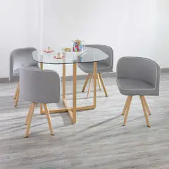 JUST HOME COLLECTION - Juego de Comedor Graph 4 Sillas Mesa Rectangular 100x100x75 cm Natural/Transparente