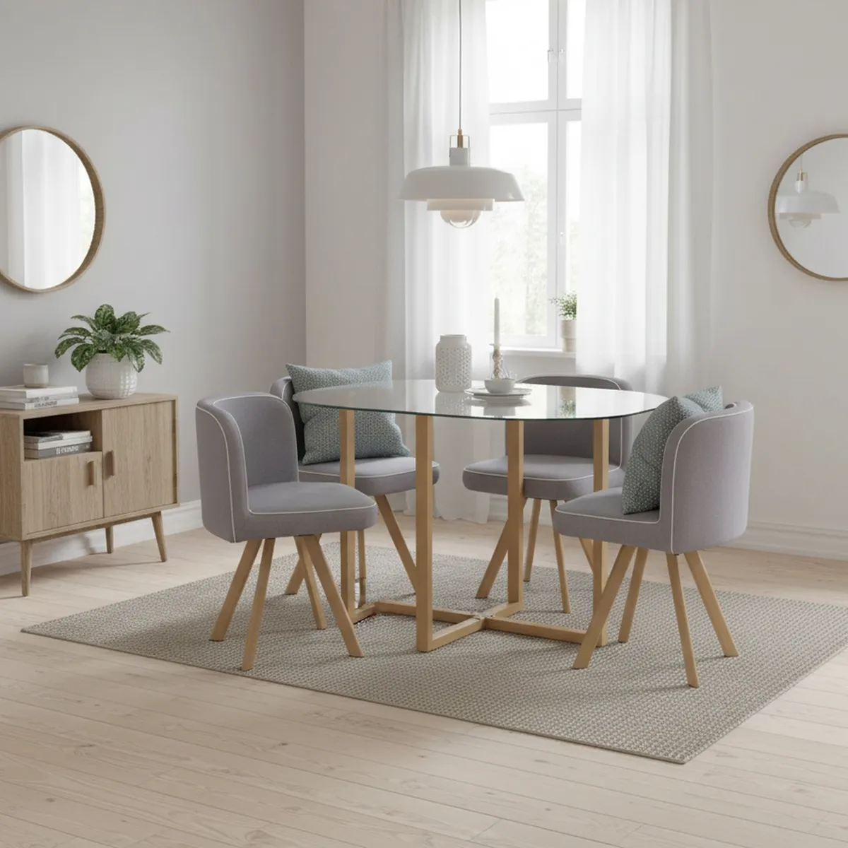 JUST HOME COLLECTION - Juego de Comedor Graph 4 Sillas Mesa Rectangular 100x100x75 cm Natural/Transparente