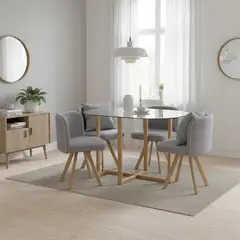 JUST HOME COLLECTION - Juego de Comedor Graph 4 Sillas Mesa Rectangular 100x100x75 cm Natural/Transparente