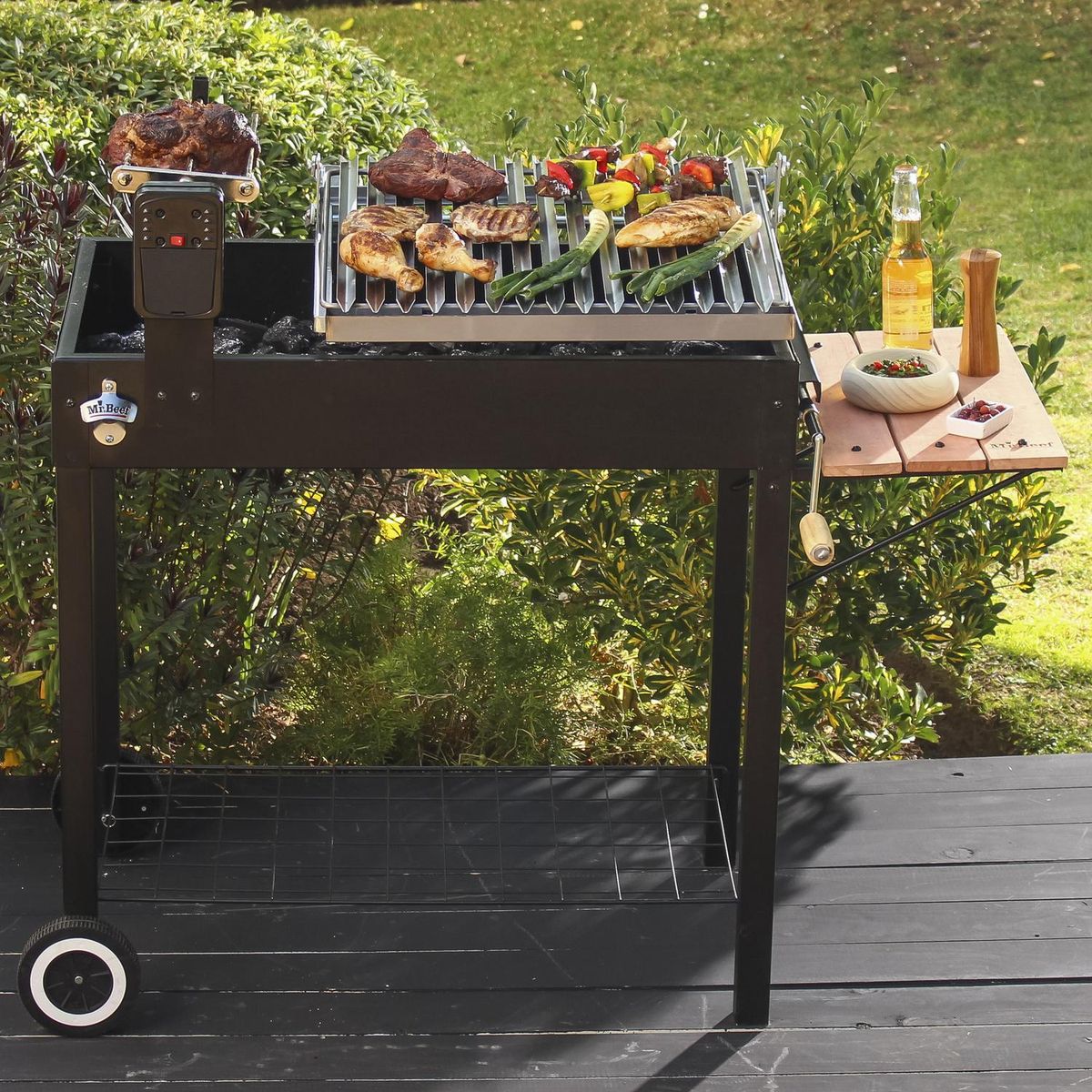 MR BEEF - Parrilla a Carbón con Espiedo y Ruedas Acero