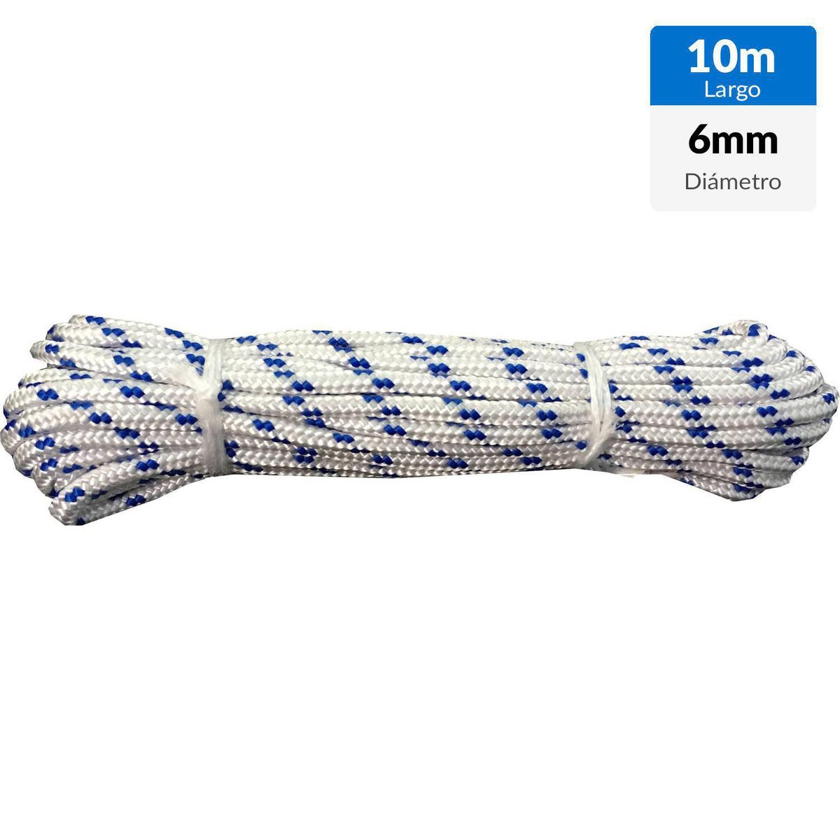 PLASTICORD - Cuerda Polipropileno Trenzado 6 mm 10 m Blanco/azul