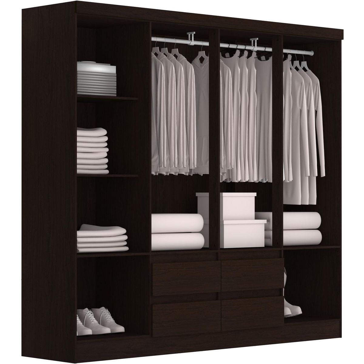 CASA BONITA - Clóset 8 Puerta(s) 4 Cajón(es) 3 Repisa(s) 199x180x45 cm Chocolate