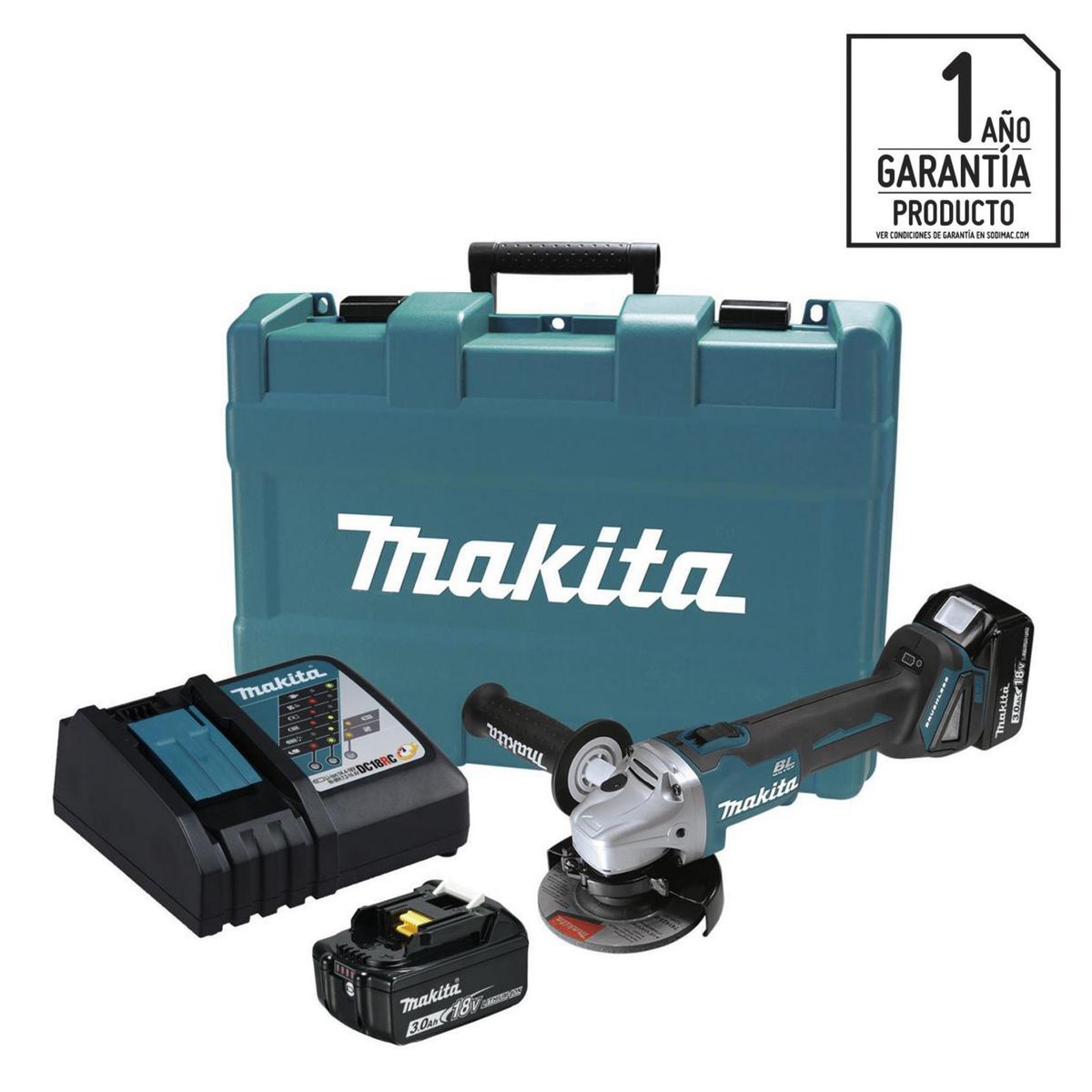 MAKITA - Esmeril angular inalámbrico 4,5" 18V + 2 baterías