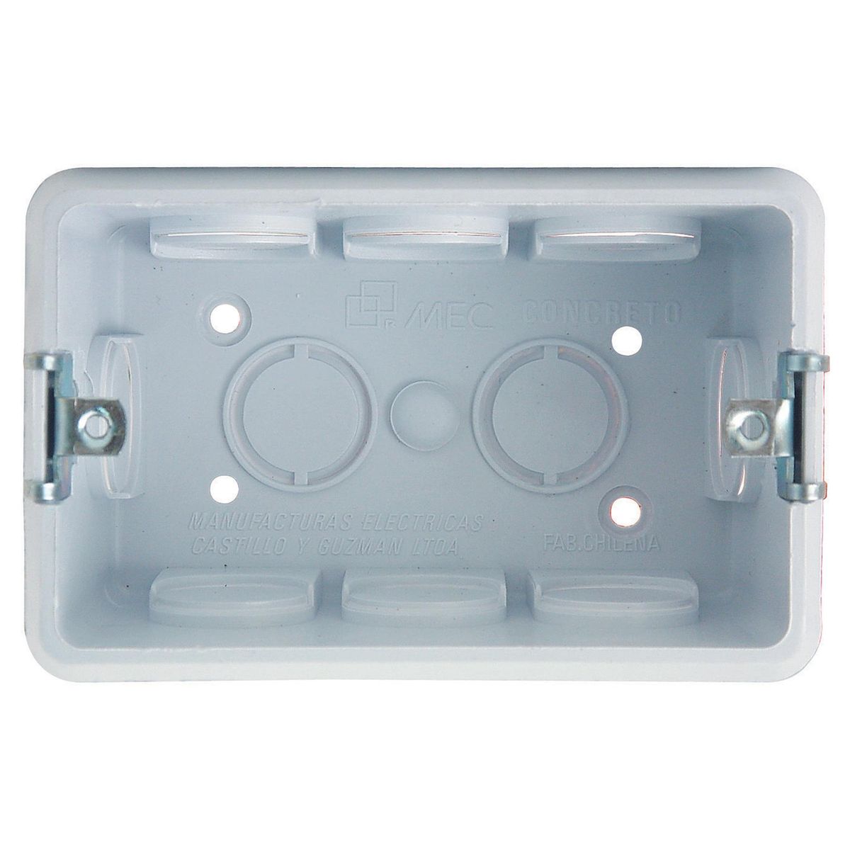 MEC - Caja de Distribución p/ concreto Soporte Metálico Blanca PVC embutida