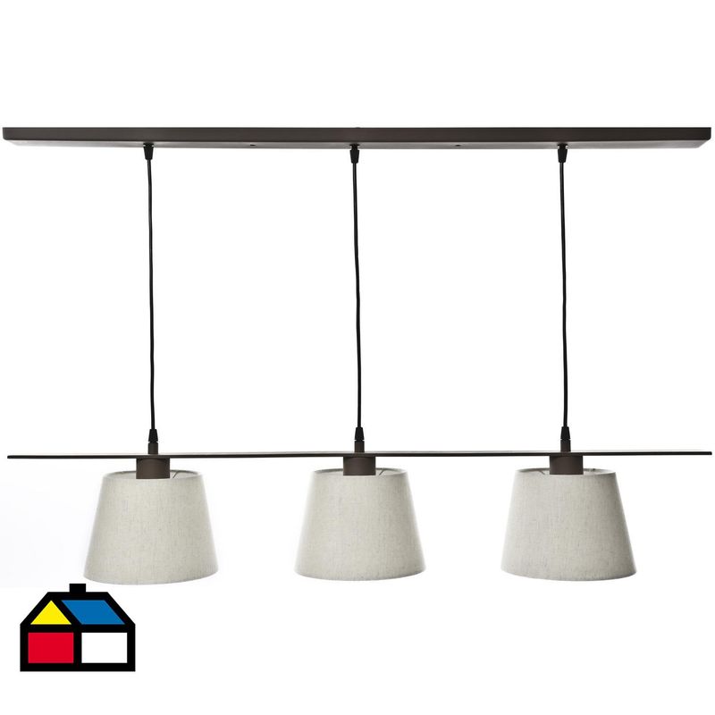 DISEÑO 3 - Lámpara Colgante Fume 3 Luces Acero Café/Marrón