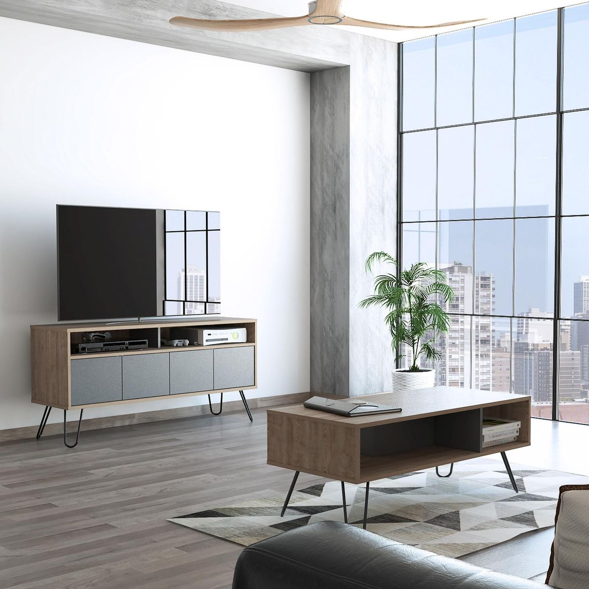 TUHOME - Combo rack + mesa miel/plomo