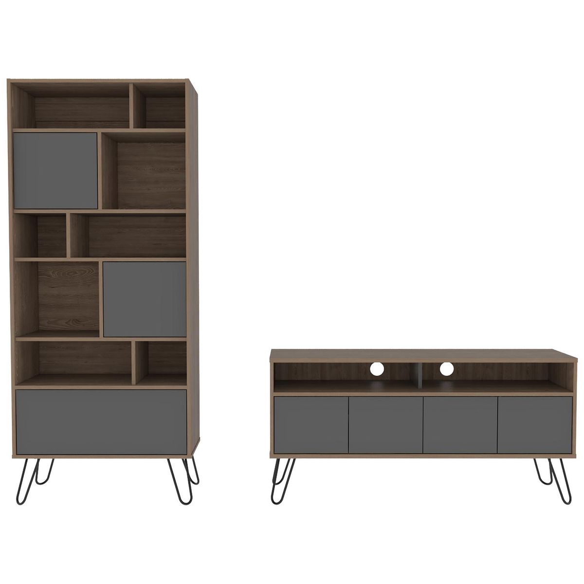 TUHOME - Combo rack + biblioteca miel/plomo