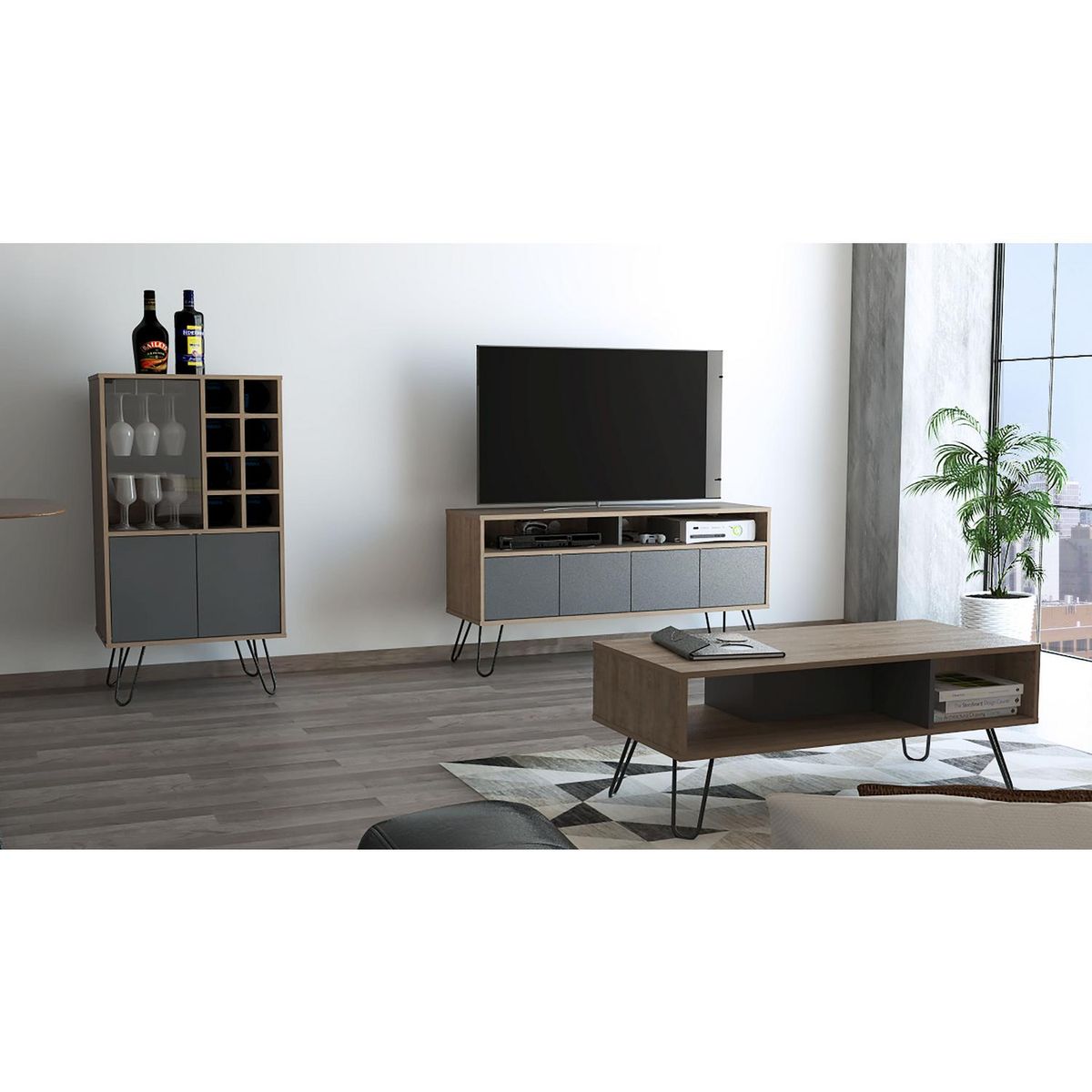 TUHOME - Rack 65 " Miel/plomo 50x15x167 cm