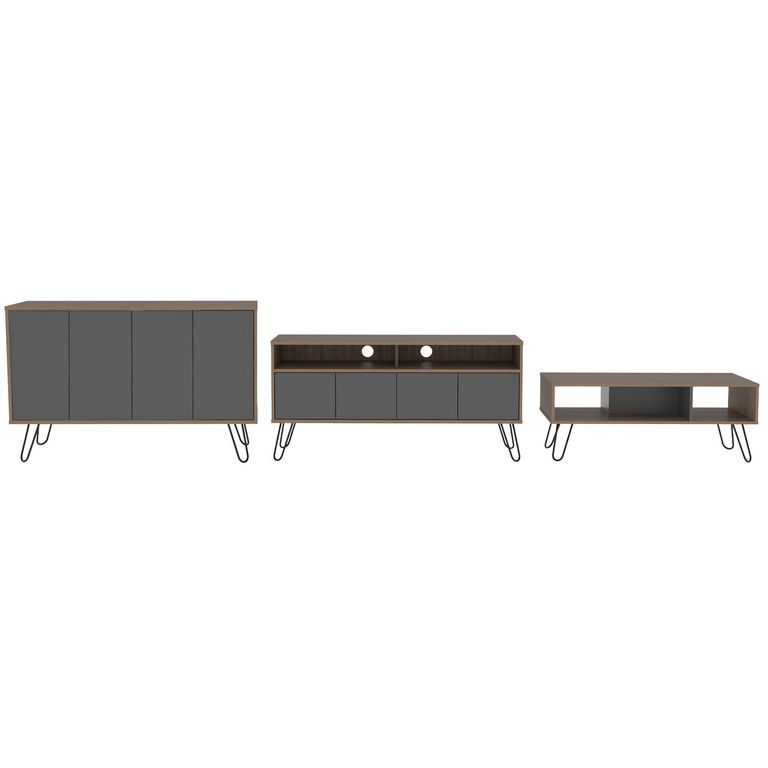 TUHOME Combo rack + bife + mesa centro miel/plomo