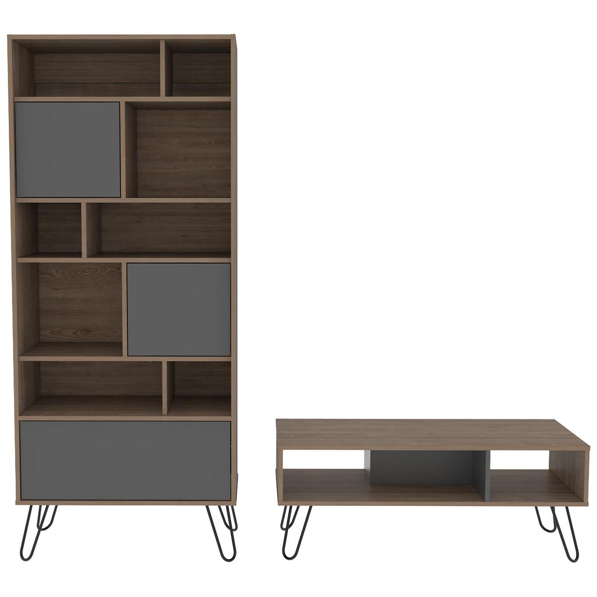 TUHOME - Combo biblioteca + mesa miel/plomo