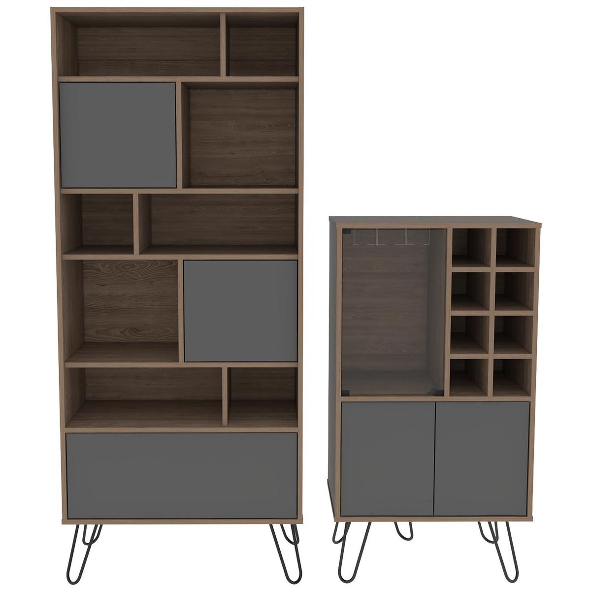 TUHOME - Combo Biblioteca + Bar Miel/plomo