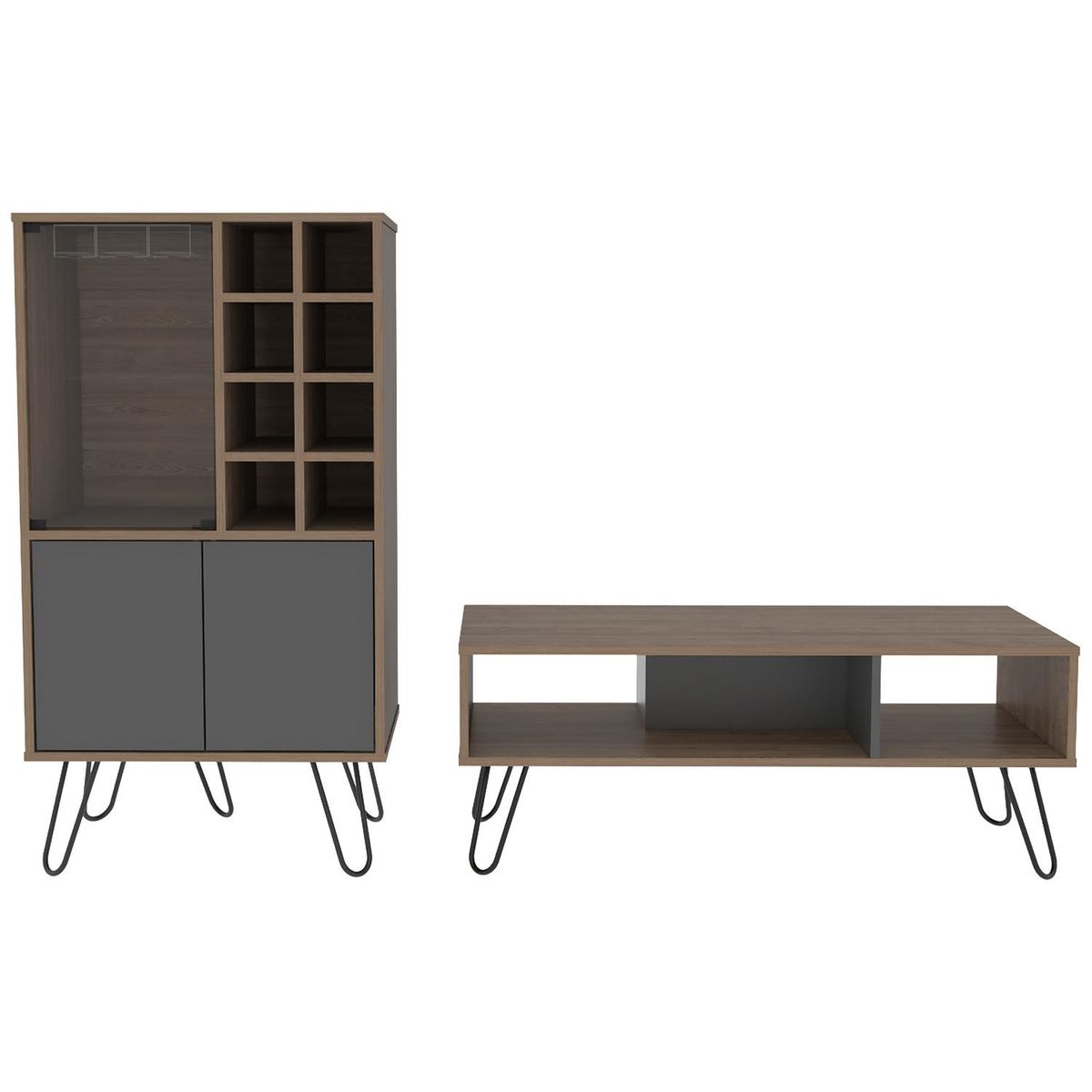 TUHOME - Combo Bar + Mesa de Centro Miel/plomo