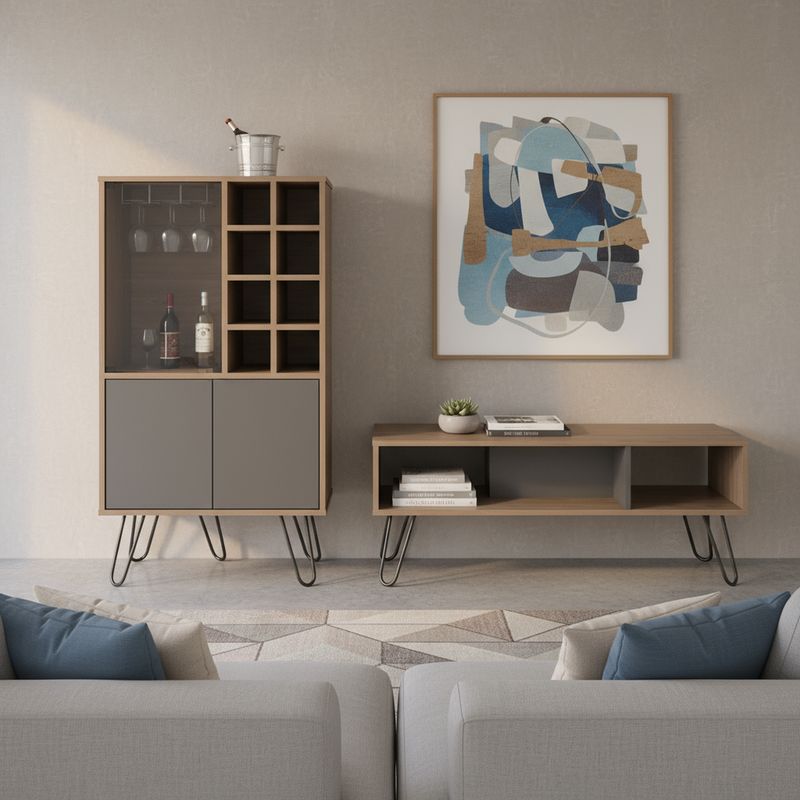 TUHOME - Combo Bar + Mesa de Centro Miel/plomo